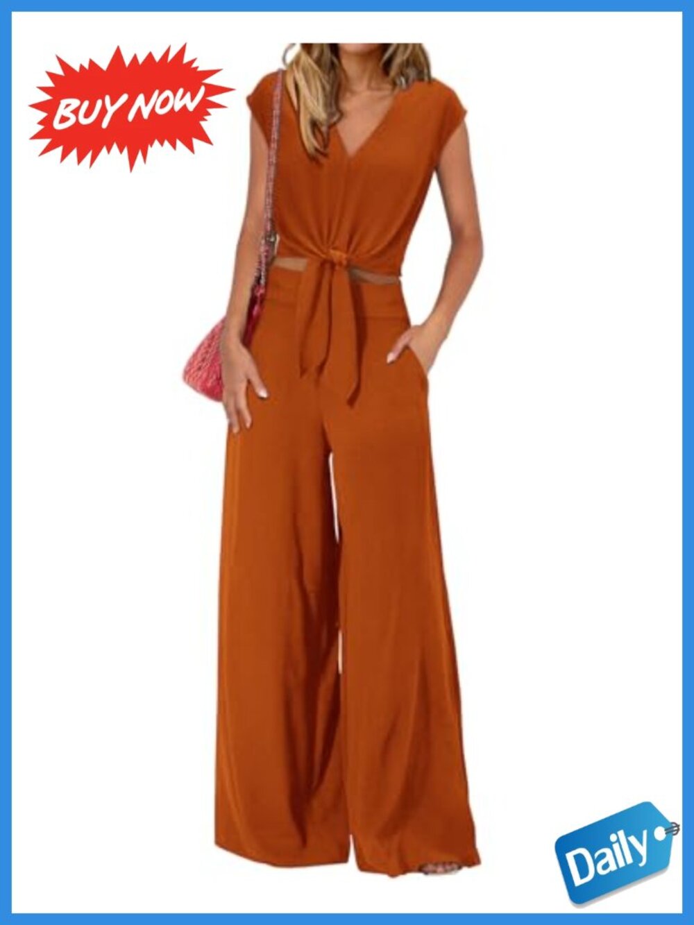 PRETTYGARDEN Women's 2 Piece Outfit V Neck Crop Top Wide Leg Pant Set